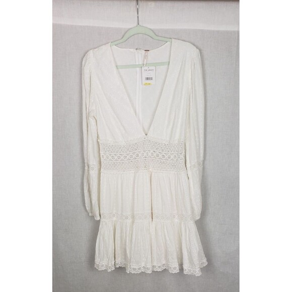 Free People Ivory White Dress 12 Lace Swiss Dot Boho Festival Prairie Cottage - Picture 1 of 6